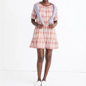 Madewell Short Sleeve Popover Dress Plaid Size Small
